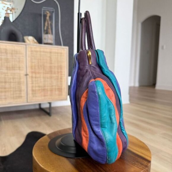 Rare vintage Prada Nappa Stripes Tote bag with orange, teal and purple stripes! - Picture 4 of 9